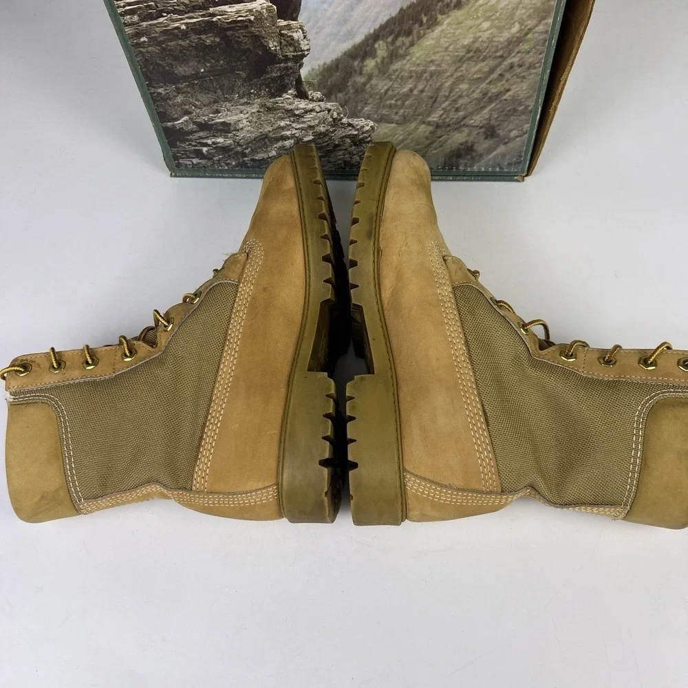 Vtg Rocky Boots Mens 9 Tan Hot Weather Nubuck Canvas Combat Hunting Hiking RB717